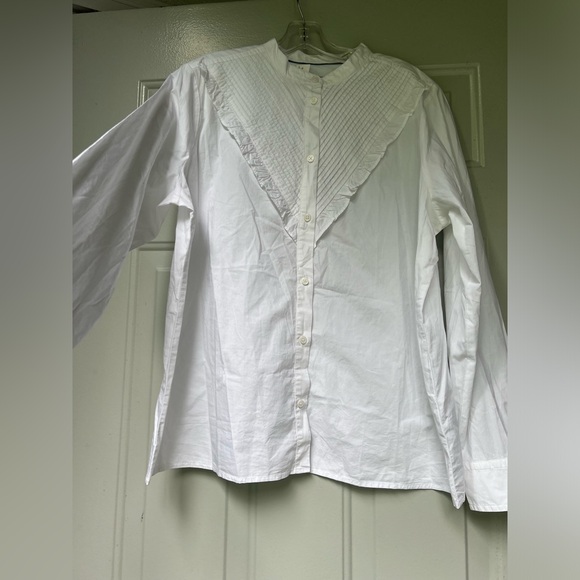 JCrew Ruffle-trim cotton poplin button-up shirt size 18 White - Picture 5 of 14